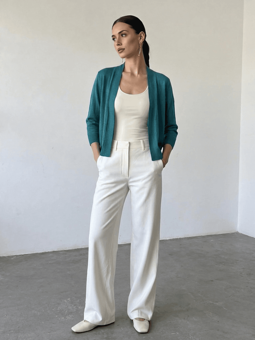 Cárdigan Abierto Punto Fino Verde Esmeralda 1