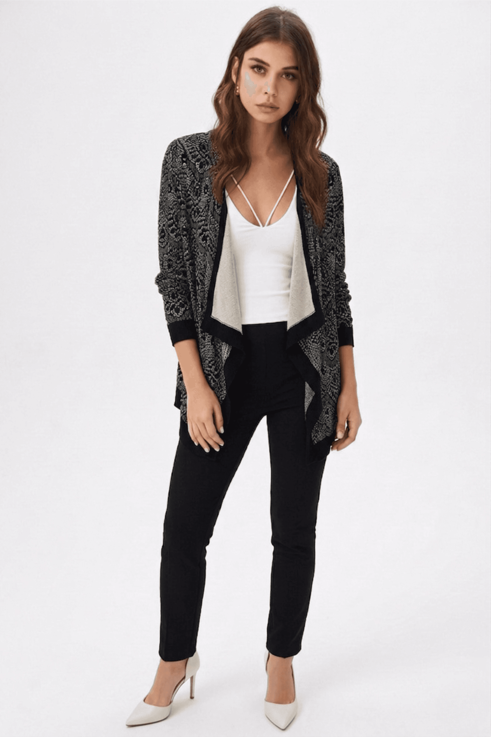 Cárdigan Abierto Jacquard Geométrico 1