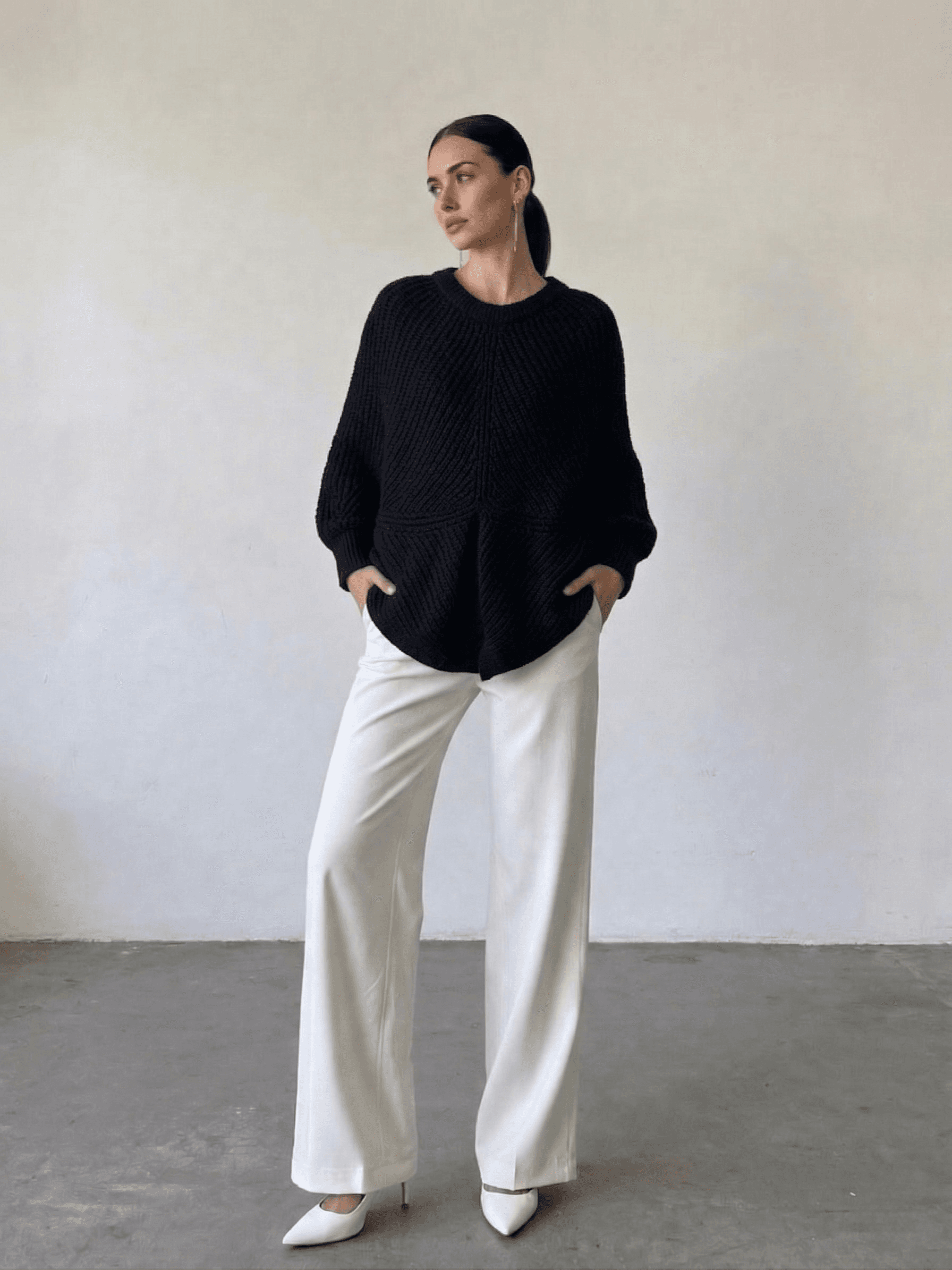 Suéter Negro Punto Trenzado Oversize 1