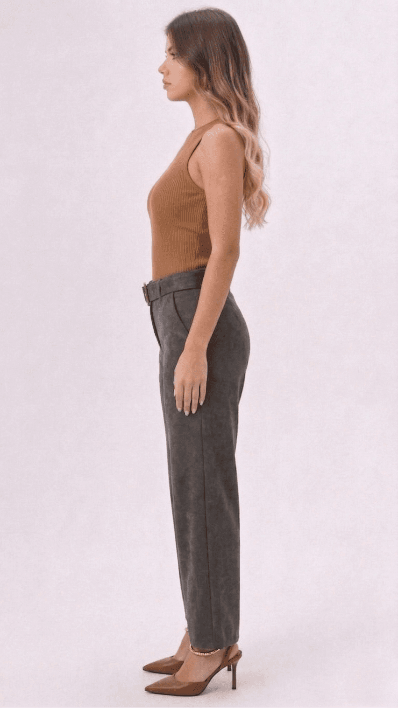 Pantalón Recto Efecto Gamuza con Cinturón 3