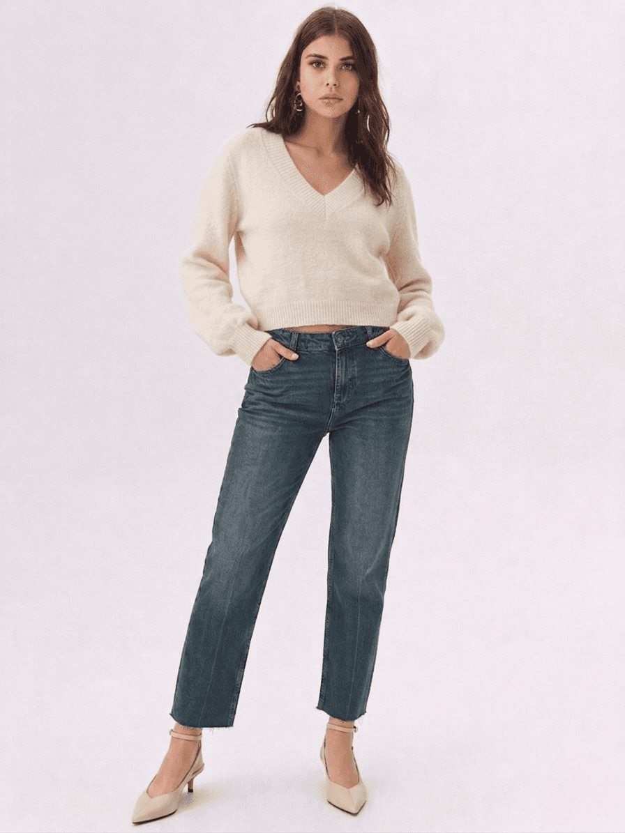 Suéter de Punto Tacto Suave Cuello V 1