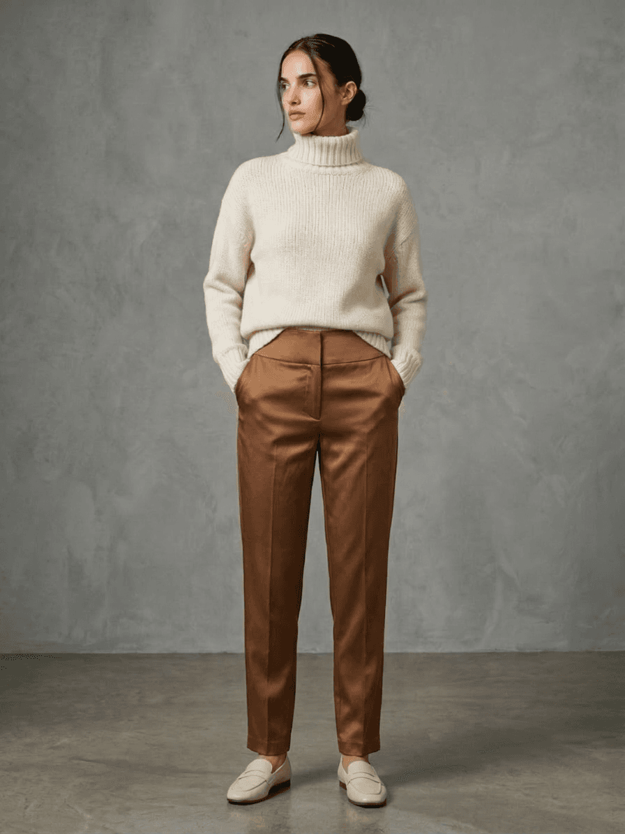 Pantalón Satín Estilo Capri Tiro Alto
