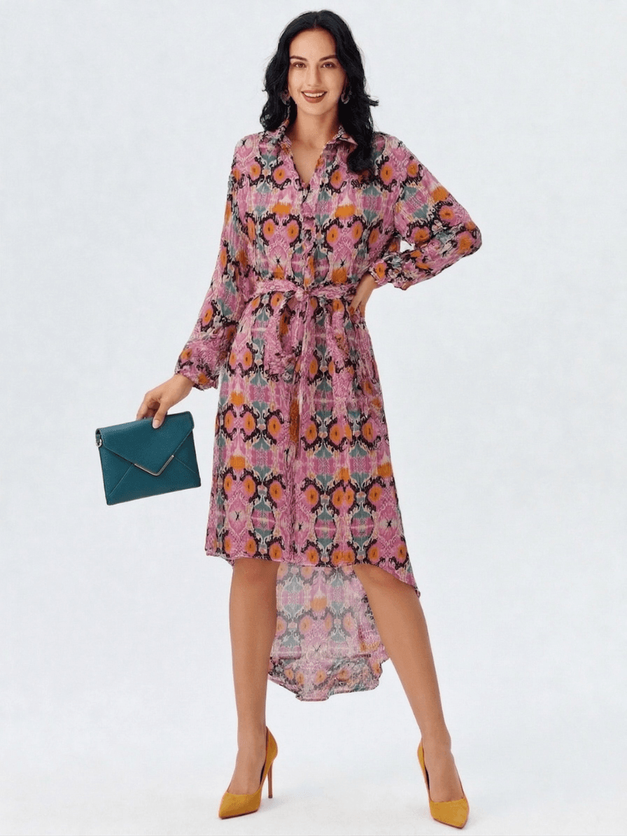 Vestido Largo Camisero de Estampado Étnico