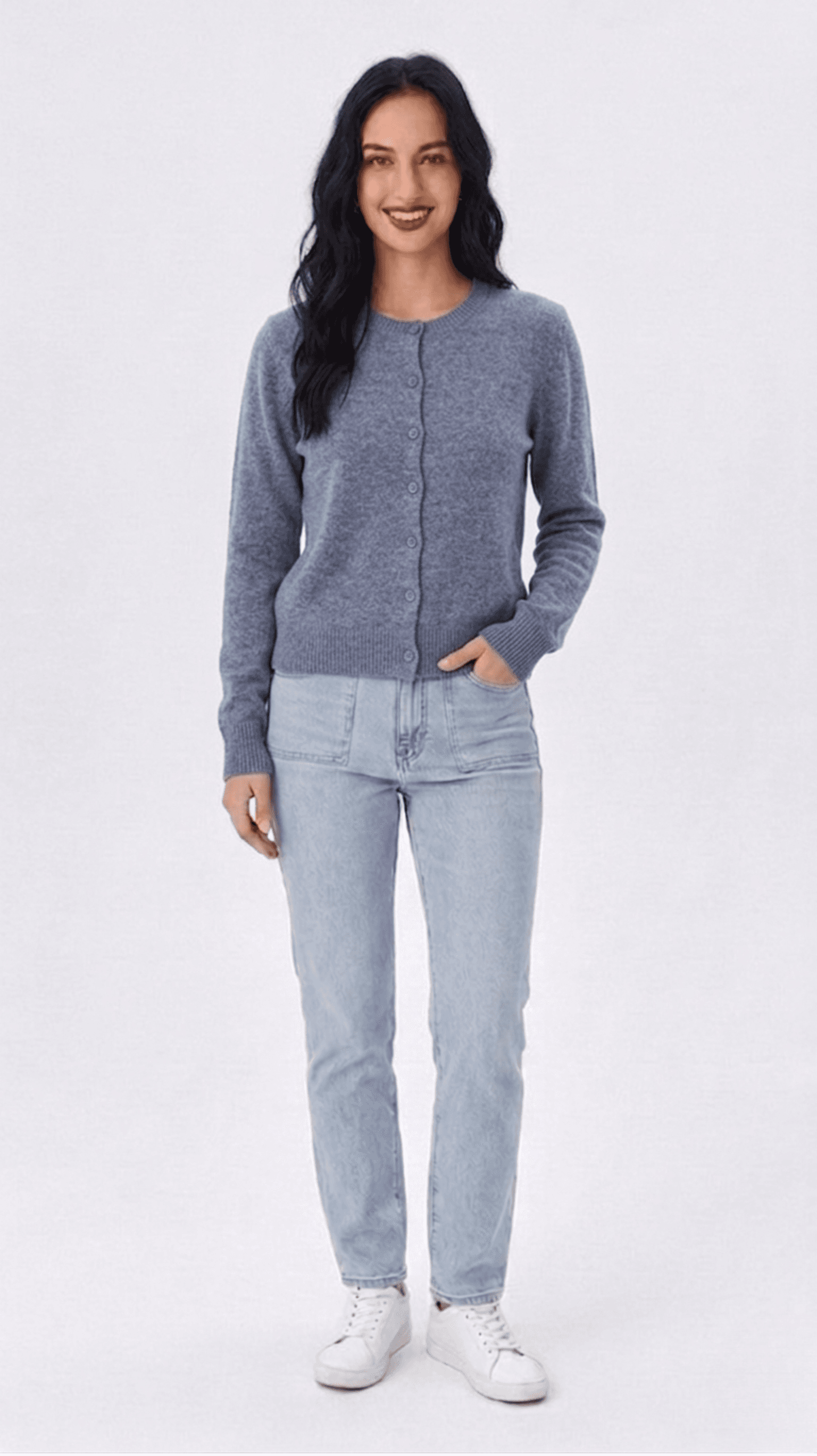 Cárdigan Básico Punto Fino Azul Jaspeado