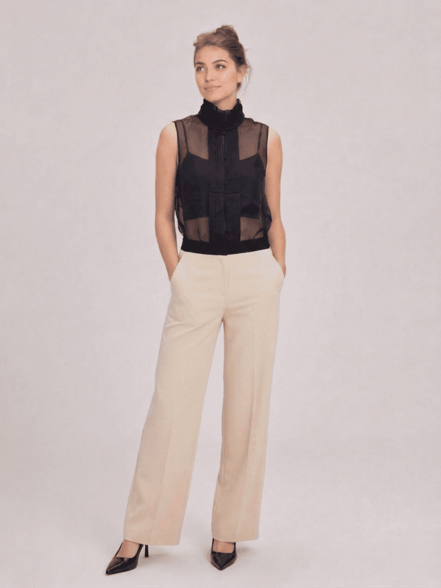 Top de Gasa Plisada con Cuello Subido 1