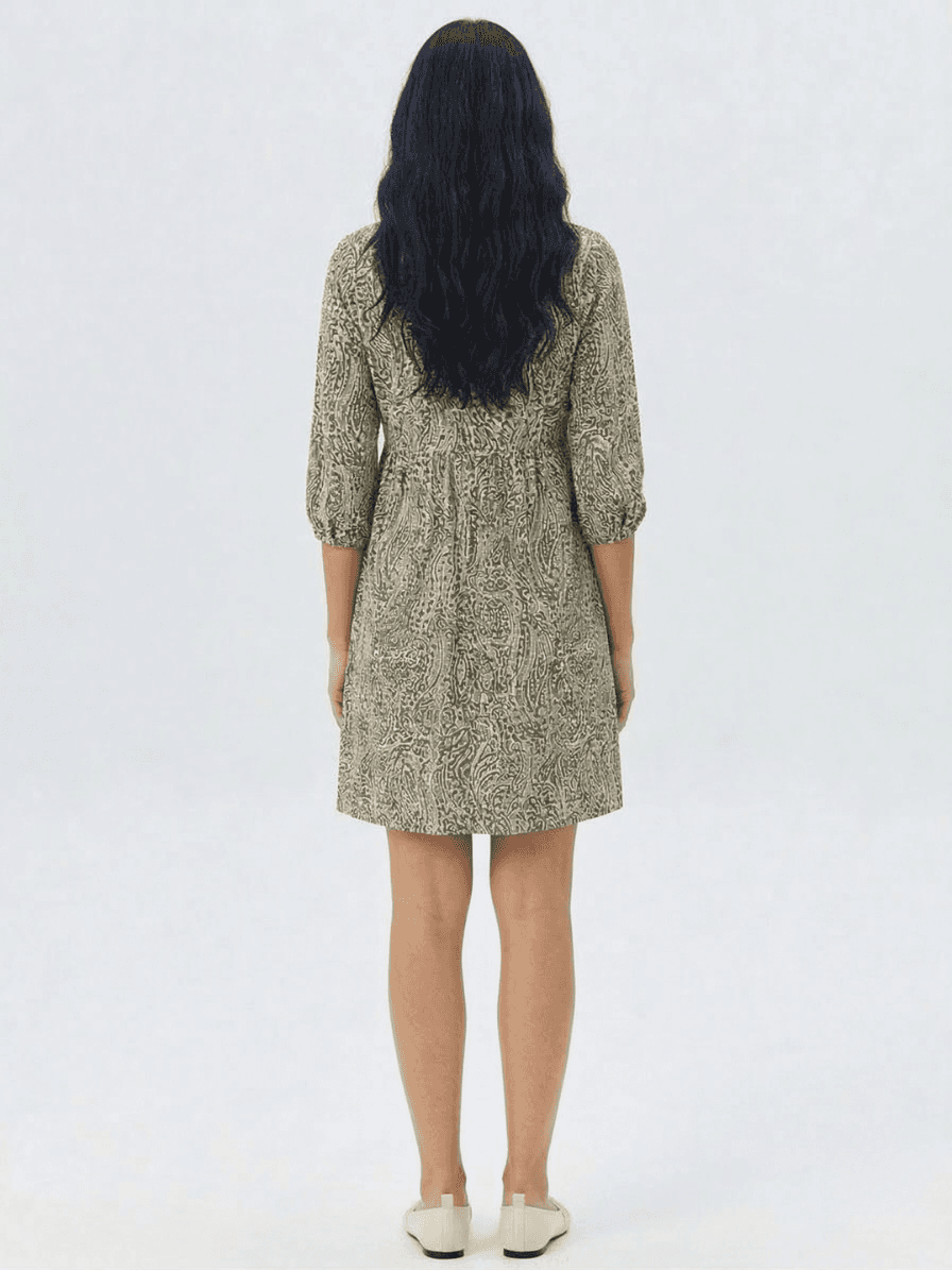 Vestido Corto con Estampado Paisley Verde 4