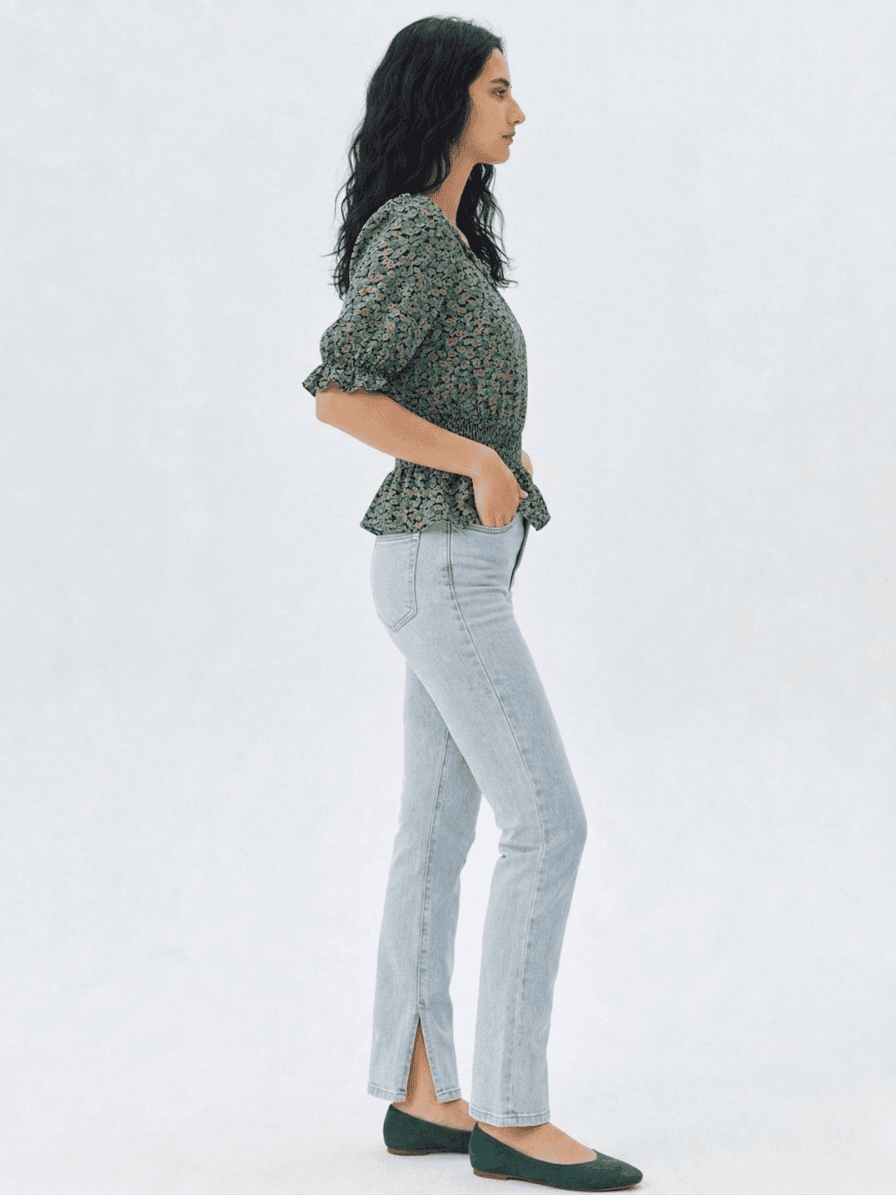 Top Peplum Floral de Manga Abullonada 3