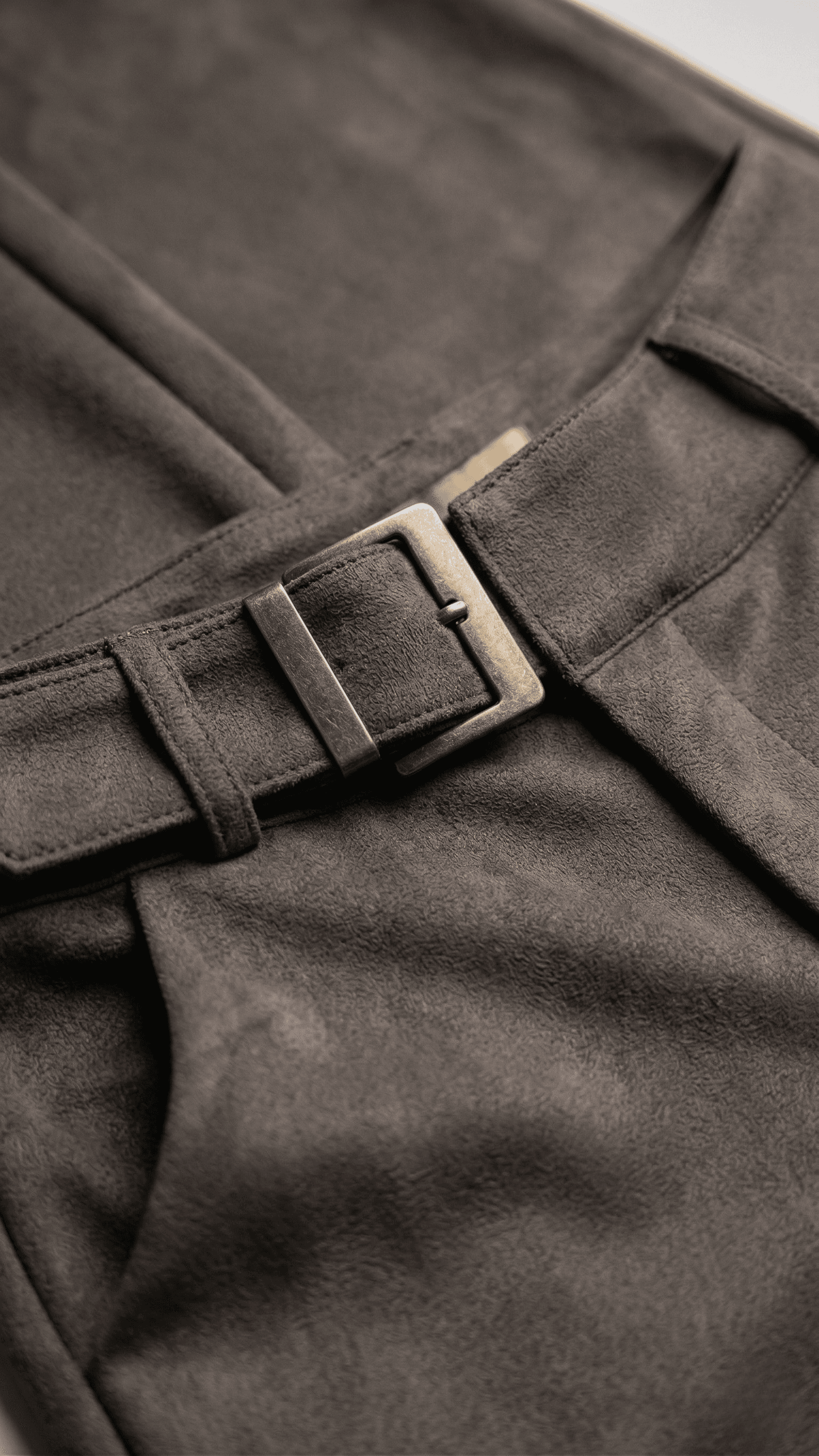 Pantalón Recto Efecto Gamuza con Cinturón 2